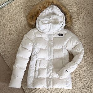 The North Face 550 fill Down White Puffer Coat with Fur Hood